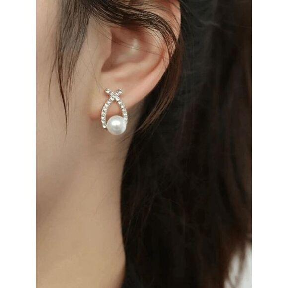 PEARL DIAMOND GOLD STUD EARRINGS - Picture 2 of 4